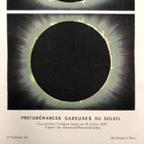 Antique French Astronomical Book Plate: Gaseous Proturberances During 1860 Solar Eclipse