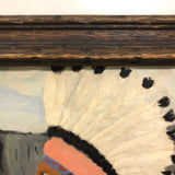 Large 1969 Folk Art Painting of Native American Chief, Signed Florence Jones, Lewiston Maine