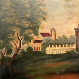 Wonderful Hudson River School Oil on Wood Panel with Farm, Waterfall