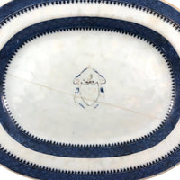 Late 18th C. Chinese Export Platter with Monogram, Armorial Coat of Arms and Staple Repair