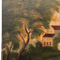 Wonderful Hudson River School Oil on Wood Panel with Farm, Waterfall