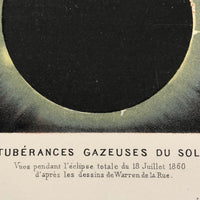 Antique French Astronomical Book Plate: Gaseous Proturberances During 1860 Solar Eclipse