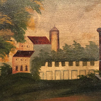 Wonderful Hudson River School Oil on Wood Panel with Farm, Waterfall