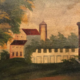 Wonderful Hudson River School Oil on Wood Panel with Farm, Waterfall