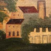 Wonderful Hudson River School Oil on Wood Panel with Farm, Waterfall