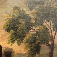 Wonderful Hudson River School Oil on Wood Panel with Farm, Waterfall