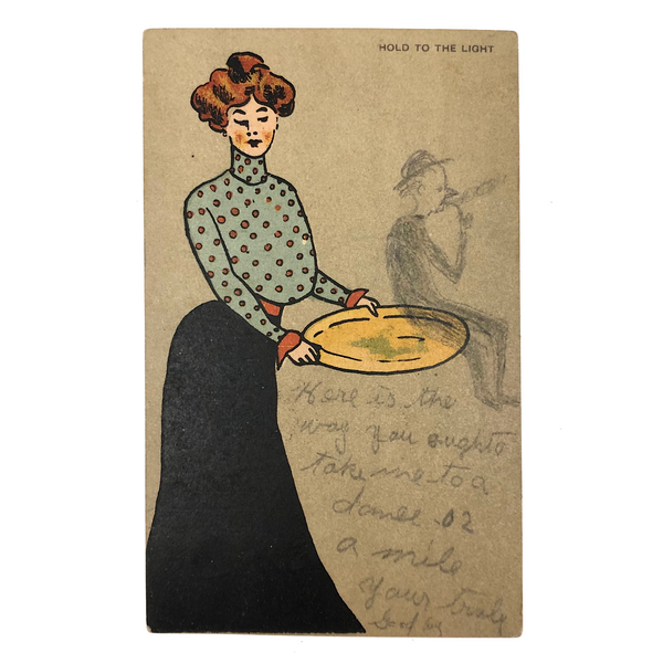 Hold to Light Postcard with Pencil Drawing on Top and Message for Rosey