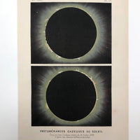 Antique French Astronomical Book Plate: Gaseous Proturberances During 1860 Solar Eclipse