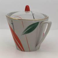 Jaunty Art Deco Porcelain Tea Pot with Orange and Black Design on White