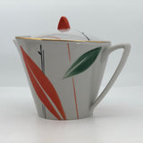 Jaunty Art Deco Porcelain Tea Pot with Orange and Black Design on White