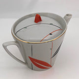 Jaunty Art Deco Porcelain Tea Pot with Orange and Black Design on White