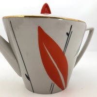 Jaunty Art Deco Porcelain Tea Pot with Orange and Black Design on White