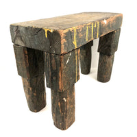Wonderfully Sculptural Primitive Green Painted Wooden Stool