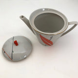 Jaunty Art Deco Porcelain Tea Pot with Orange and Black Design on White