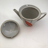 Jaunty Art Deco Porcelain Tea Pot with Orange and Black Design on White