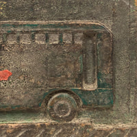 Bus and Tree, Wonderful Nepalese Carved and Painted Wooden Panel