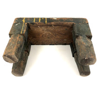 Wonderfully Sculptural Primitive Green Painted Wooden Stool