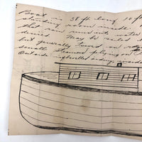 Plan for a Houseboat, c. 1940s Double Sided Ink Drawing on Laid Paper