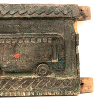 Bus and Tree, Wonderful Nepalese Carved and Painted Wooden Panel