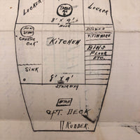 Plan for a Houseboat, c. 1940s Double Sided Ink Drawing on Laid Paper