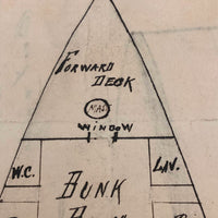 Plan for a Houseboat, c. 1940s Double Sided Ink Drawing on Laid Paper
