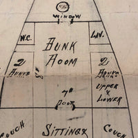 Plan for a Houseboat, c. 1940s Double Sided Ink Drawing on Laid Paper