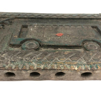 Bus and Tree, Wonderful Nepalese Carved and Painted Wooden Panel