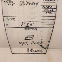 Plan for a Houseboat, c. 1940s Double Sided Ink Drawing on Laid Paper