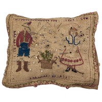 Charming Antique Embroidery on Linen Pin Cushion