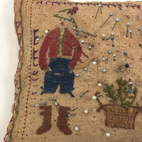 Charming Antique Embroidery on Linen Pin Cushion