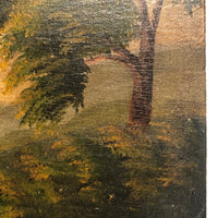 Wonderful Hudson River School Oil on Wood Panel with Farm, Waterfall