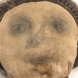 Wonderful 19th C Primitive Cloth Doll with Pencil Drawn Face and Real Hair