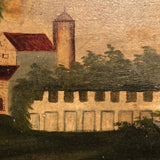 Wonderful Hudson River School Oil on Wood Panel with Farm, Waterfall