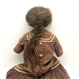 Wonderful 19th C Primitive Cloth Doll with Pencil Drawn Face and Real Hair