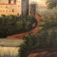 Wonderful Hudson River School Oil on Wood Panel with Farm, Waterfall