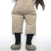 Wonderful 19th C Primitive Cloth Doll with Pencil Drawn Face and Real Hair