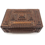 Vintage Chip Carved Tramp Art Box with Hinged Lid