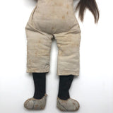 Wonderful 19th C Primitive Cloth Doll with Pencil Drawn Face and Real Hair