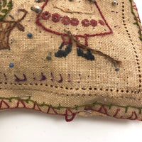 Charming Antique Embroidery on Linen Pin Cushion