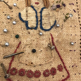 Charming Antique Embroidery on Linen Pin Cushion