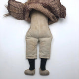 Wonderful 19th C Primitive Cloth Doll with Pencil Drawn Face and Real Hair
