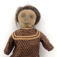 Wonderful 19th C Primitive Cloth Doll with Pencil Drawn Face and Real Hair