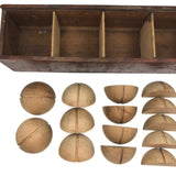 Antique Sections of a Sphere Wooden Blocks Set in Finger Jointed Slide Top Box