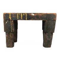 Wonderfully Sculptural Primitive Green Painted Wooden Stool