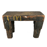 Wonderfully Sculptural Primitive Green Painted Wooden Stool