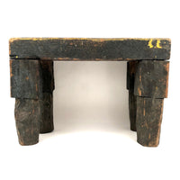 Wonderfully Sculptural Primitive Green Painted Wooden Stool
