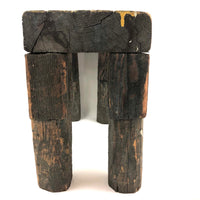 Wonderfully Sculptural Primitive Green Painted Wooden Stool
