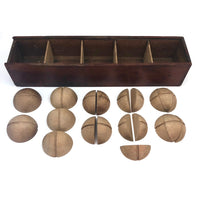 Antique Sections of a Sphere Wooden Blocks Set in Finger Jointed Slide Top Box