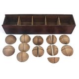 Antique Sections of a Sphere Wooden Blocks Set in Finger Jointed Slide Top Box