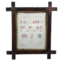 Antique Embroidered 1818 Alphabet Sampler, with Attribution, in Adirondack Frame